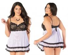 Lace Black/Lilac Babydoll and G-String Set XL Coquette Women's Underwire Mesh Lace Babydoll and G-String Set Ruffle Mesh XL