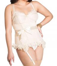 Coquette Ivory Bustier Large 3X/4X Coquette Women's Ivory Cream Eyelash Lace Boned Satin Bustier All Sizes COQ-7006