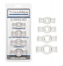 Titanmen 4 C-Ring Set Clear Titanmen 4 Mens C-Ring Set Clear Penis Ring with Grip Tabs Doc Johnson