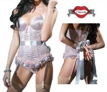 Spellbound Bustier Corset Large Coquette Spellbound Bustier Corset Large 12-14 Pink/Silver Lace and Satin Lycra