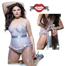 Coquette Spellbound Bustier Corset 1X/2X Pink/Silver Lace and Satin Lycra