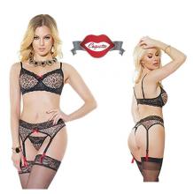 3-Piece Leopard Print Bra Set Coquette COQ3751 Lingerie Stretch Lace Mediu Women