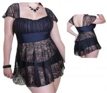 Babydoll Black Knit 1X/2X Coquette Women's Underwire Mesh Lace Babydoll and G-String Set Ruffle Mesh XL