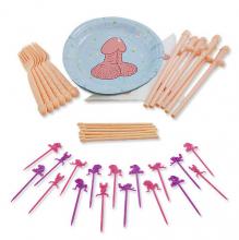 Bachelorette Party Food & Beverage DIY Kit one convenient 6 guest party kit plates napkins forks straws food picks stirers