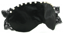 Playful In Pearls Black Satin Eye Mask Black Cover Sleep Silky Soft on Skin